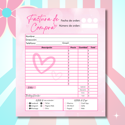 Libreta de Factura I Love Pink